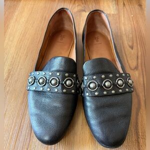 Frye Terri Multi Stud Black Leather Loafers